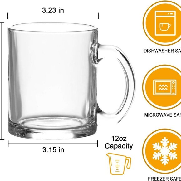 Glass Mugs 12 oz, Clear Coffee Mugs With Handle 350ml,Tea Mugs Water Mugs Beer G - Picture 3 of 7